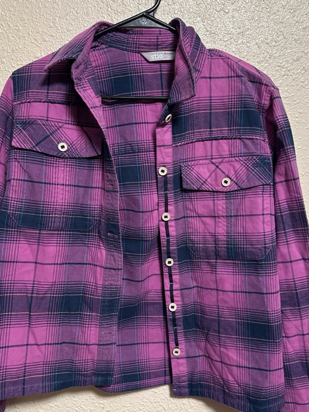 Stio Purple & Navy Plaid Utility Jacket